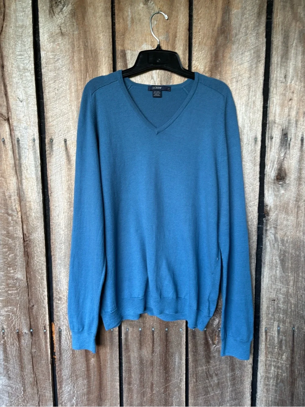 J.Crew Men’s Large Blue V-Neck Wool Cotton Sweater Pullover Lightweight